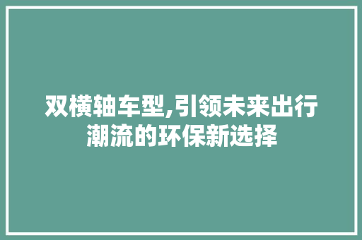 双横轴车型,引领未来出行潮流的环保新选择