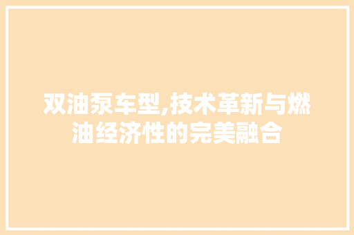 双油泵车型,技术革新与燃油经济性的完美融合