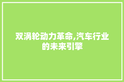 双涡轮动力革命,汽车行业的未来引擎