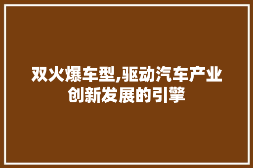双火爆车型,驱动汽车产业创新发展的引擎