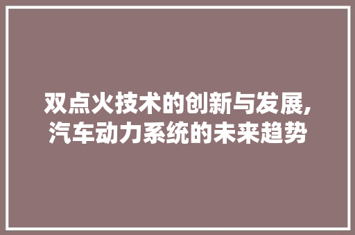 双点火技术的创新与发展,汽车动力系统的未来趋势