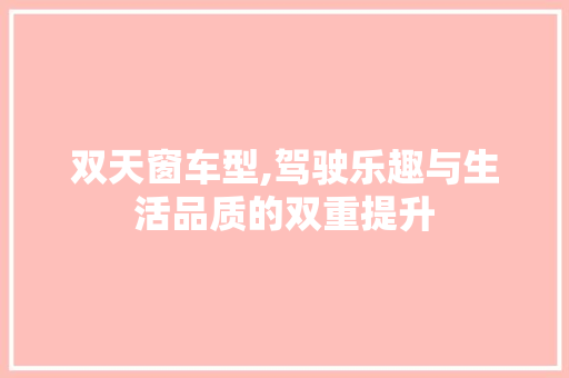 双天窗车型,驾驶乐趣与生活品质的双重提升
