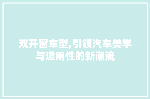 双开窗车型,引领汽车美学与适用性的新潮流