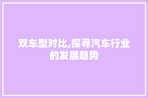 双车型对比,探寻汽车行业的发展趋势
