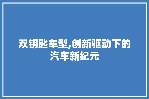 双钥匙车型,创新驱动下的汽车新纪元