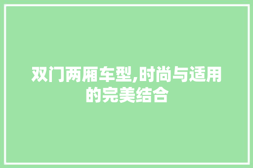 双门两厢车型,时尚与适用的完美结合