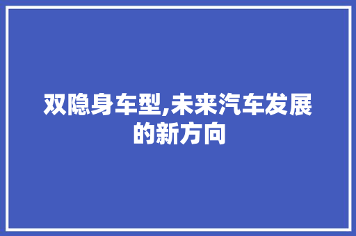 双隐身车型,未来汽车发展的新方向