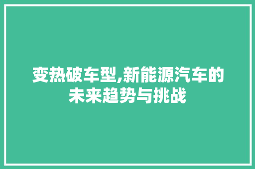 变热破车型,新能源汽车的未来趋势与挑战