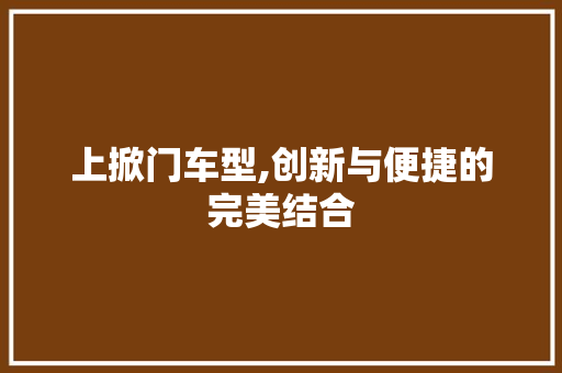 上掀门车型,创新与便捷的完美结合