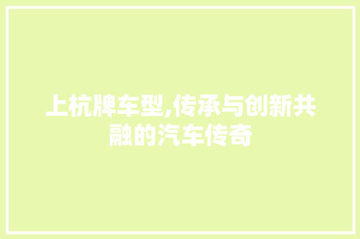 上杭牌车型,传承与创新共融的汽车传奇