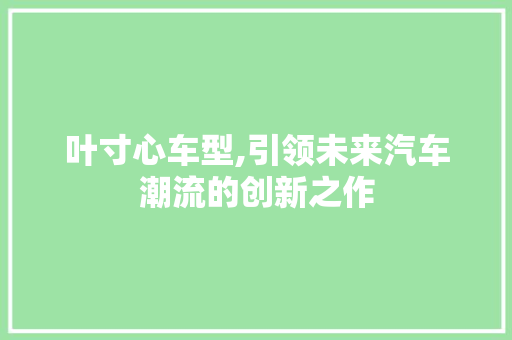 叶寸心车型,引领未来汽车潮流的创新之作