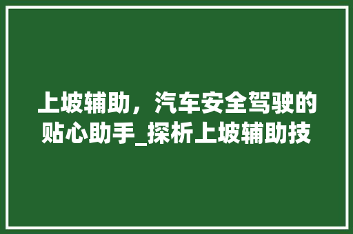 上坡辅助，汽车安全驾驶的贴心助手_探析上坡辅助技术在车型中的应用
