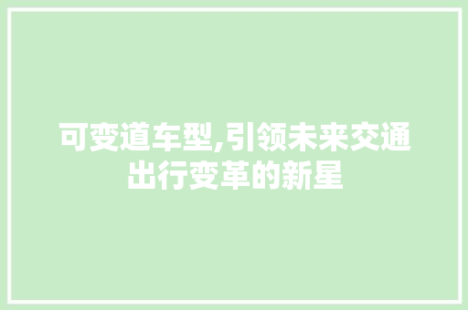 可变道车型,引领未来交通出行变革的新星