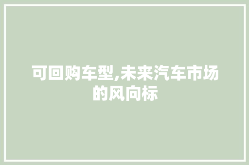 可回购车型,未来汽车市场的风向标