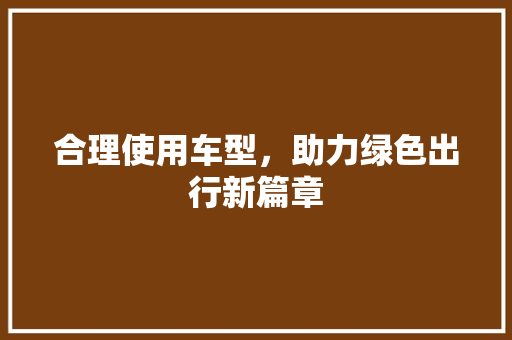 合理使用车型，助力绿色出行新篇章