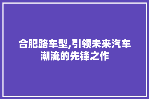 合肥路车型,引领未来汽车潮流的先锋之作