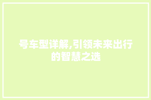 号车型详解,引领未来出行的智慧之选