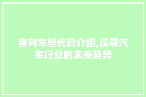 吉利车型代码介绍,探寻汽车行业的未来趋势
