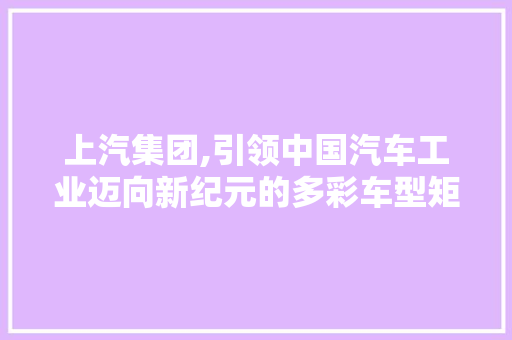 上汽集团,引领中国汽车工业迈向新纪元的多彩车型矩阵