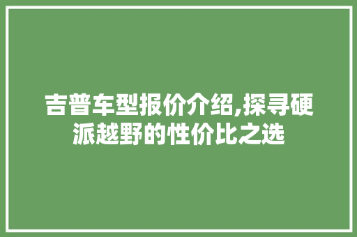 吉普车型报价介绍,探寻硬派越野的性价比之选
