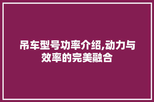 吊车型号功率介绍,动力与效率的完美融合