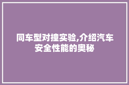同车型对撞实验,介绍汽车安全性能的奥秘