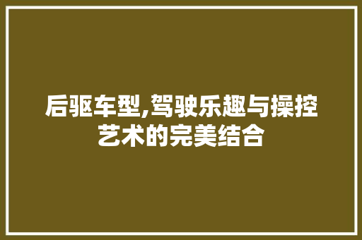 后驱车型,驾驶乐趣与操控艺术的完美结合