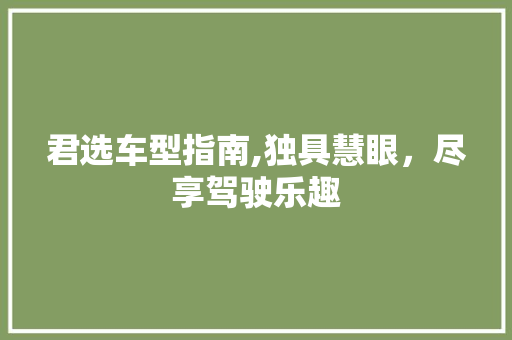 君选车型指南,独具慧眼，尽享驾驶乐趣