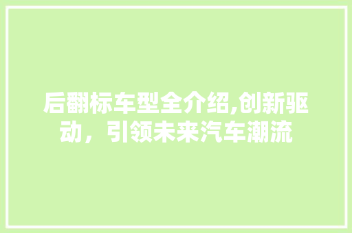 后翻标车型全介绍,创新驱动，引领未来汽车潮流
