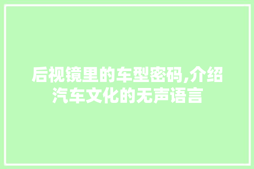 后视镜里的车型密码,介绍汽车文化的无声语言