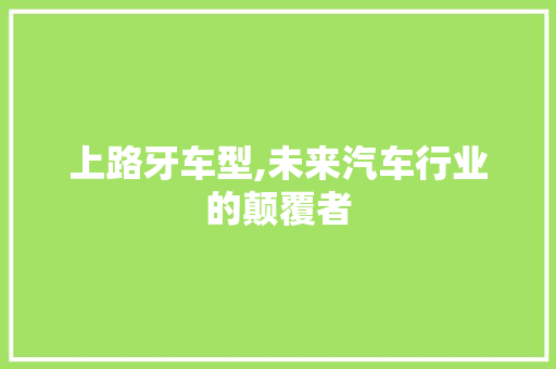 上路牙车型,未来汽车行业的颠覆者