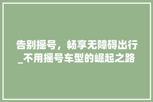 告别摇号，畅享无障碍出行_不用摇号车型的崛起之路