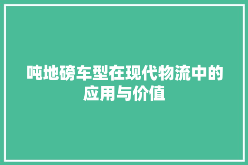 吨地磅车型在现代物流中的应用与价值