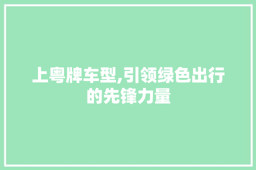 上粤牌车型,引领绿色出行的先锋力量