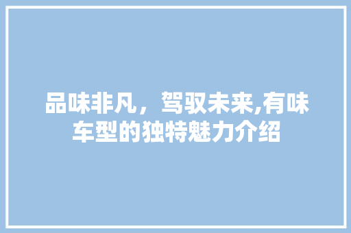 品味非凡，驾驭未来,有味车型的独特魅力介绍