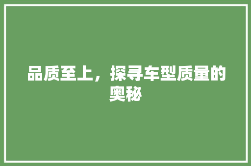 品质至上，探寻车型质量的奥秘