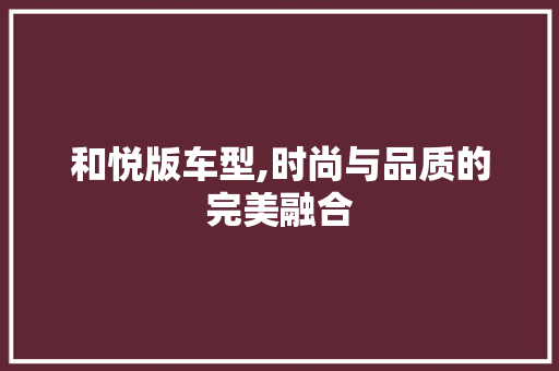 和悦版车型,时尚与品质的完美融合