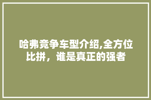 哈弗竞争车型介绍,全方位比拼，谁是真正的强者