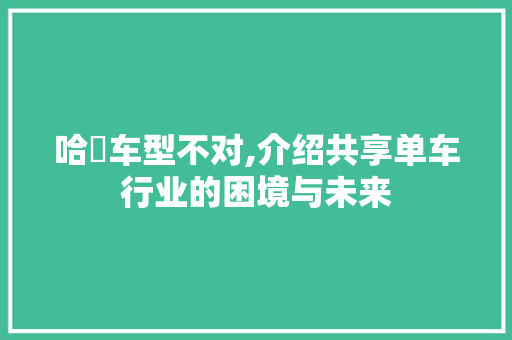 哈啰车型不对,介绍共享单车行业的困境与未来