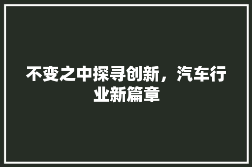 不变之中探寻创新，汽车行业新篇章