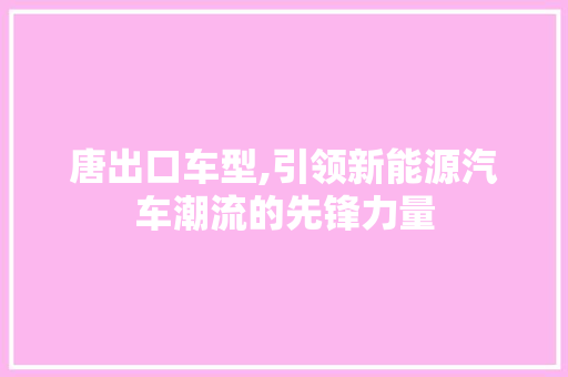 唐出口车型,引领新能源汽车潮流的先锋力量
