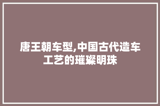 唐王朝车型,中国古代造车工艺的璀璨明珠