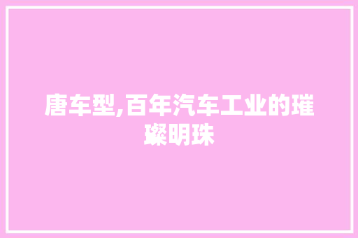 唐车型,百年汽车工业的璀璨明珠