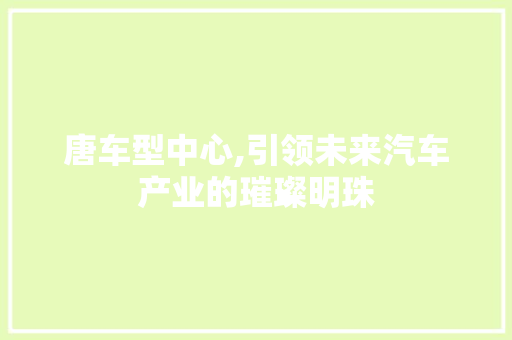 唐车型中心,引领未来汽车产业的璀璨明珠