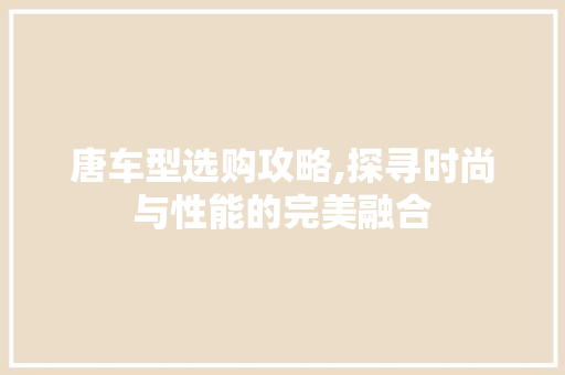 唐车型选购攻略,探寻时尚与性能的完美融合