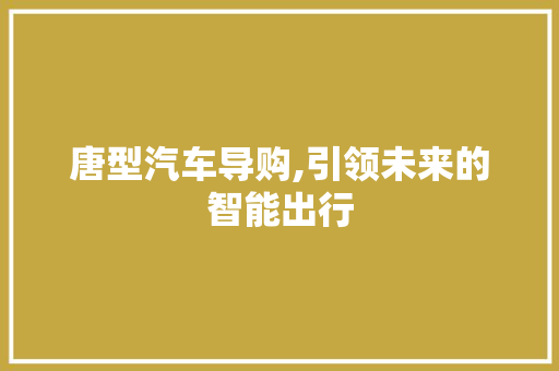 唐型汽车导购,引领未来的智能出行