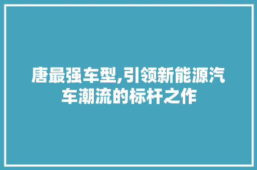 唐最强车型,引领新能源汽车潮流的标杆之作