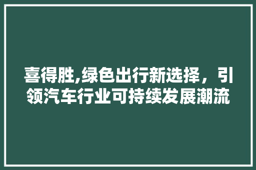 喜得胜,绿色出行新选择，引领汽车行业可持续发展潮流