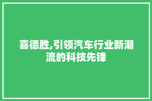 喜德胜,引领汽车行业新潮流的科技先锋