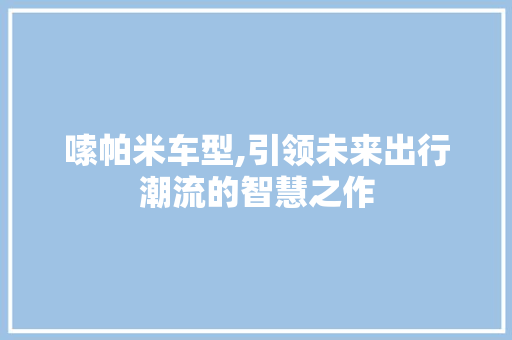 嗦帕米车型,引领未来出行潮流的智慧之作